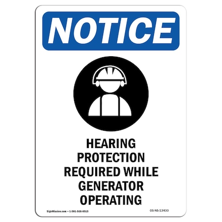 OSHA Notice Sign, Hearing Protection With Symbol, 14in X 10in Decal